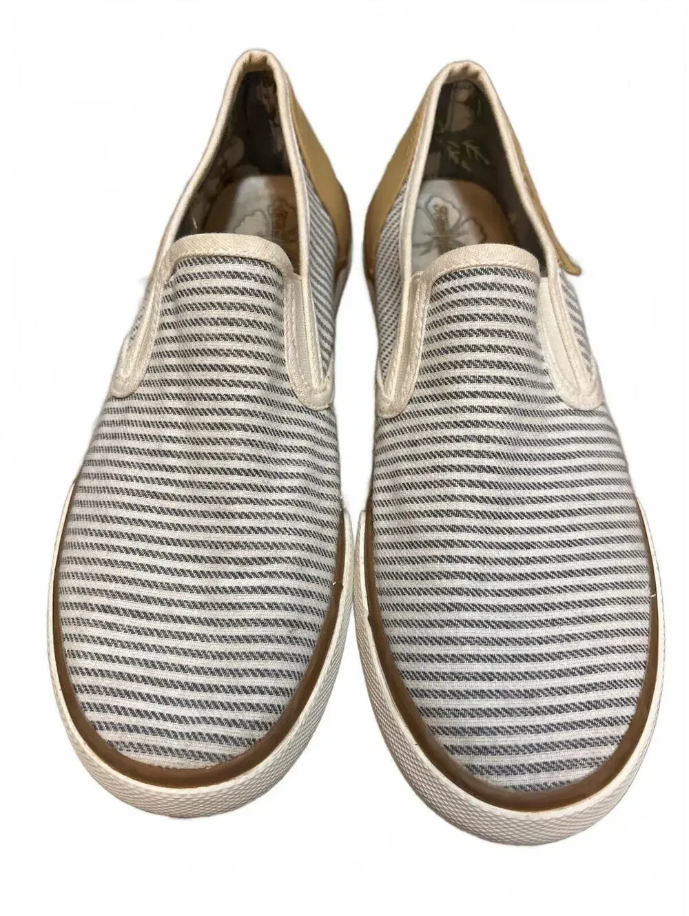 Tommy Bahama Saylor Gray White Striped Canvas Slip On Boat Shoes Womens 8